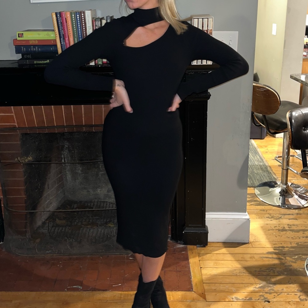 Forever 21 midi black long sleeve dress